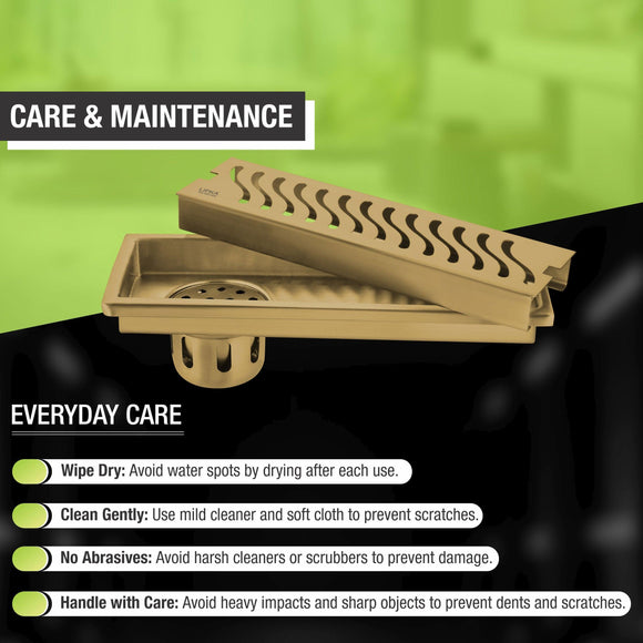 Wave Shower Drain Channel - Yellow Gold (36 x 5 Inches) - LIPKA - Lipka Home