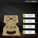 Purple Exclusive Square Flat Cut Floor Drain in Yellow Gold PVD Coating (6 x 6 Inches) with Hole & Cockroach Trap - LIPKA - Lipka Home