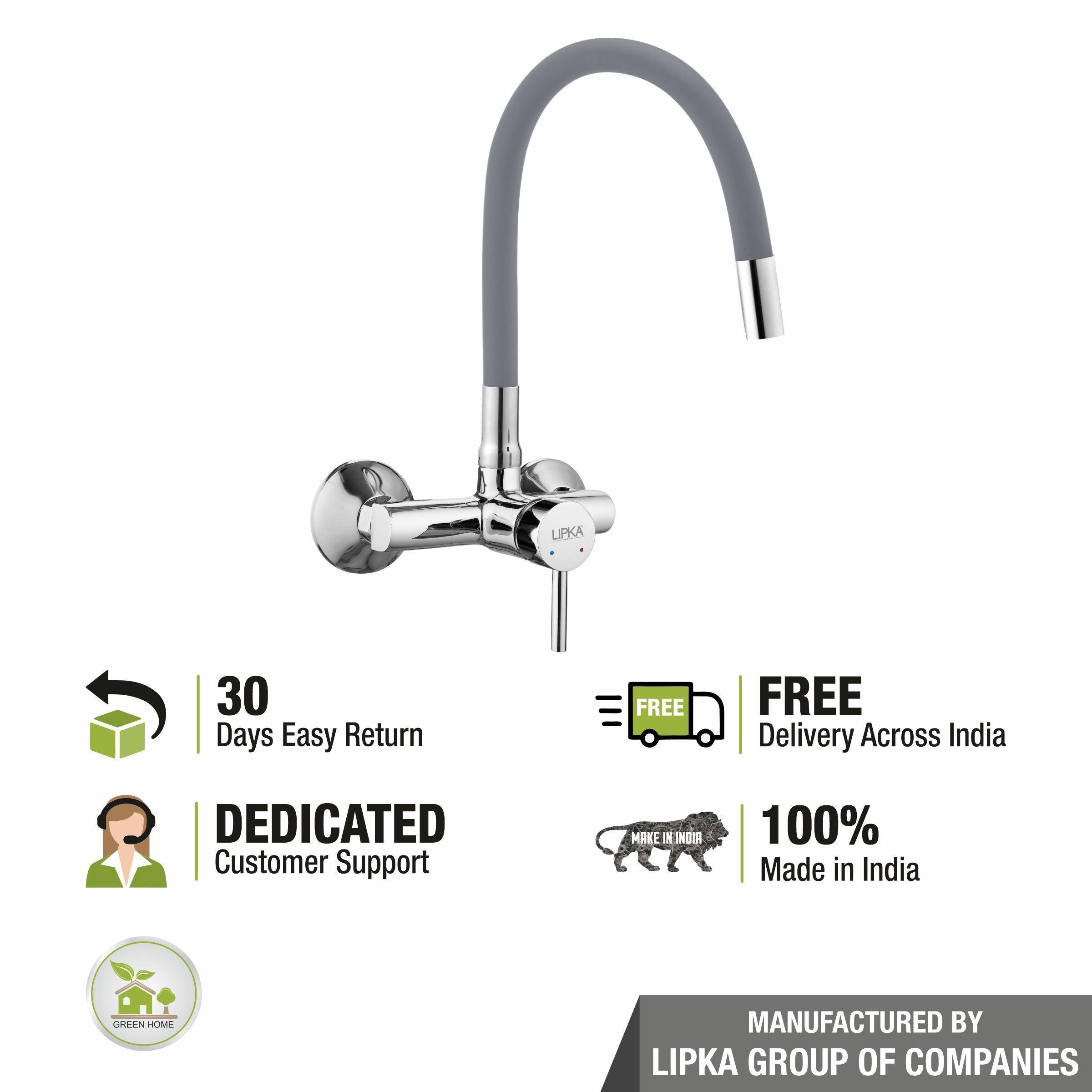 Kyron Single Lever Sink Mixer with Grey Flexible Silicone Spout (20 Inches) - LIPKA - Lipka Home