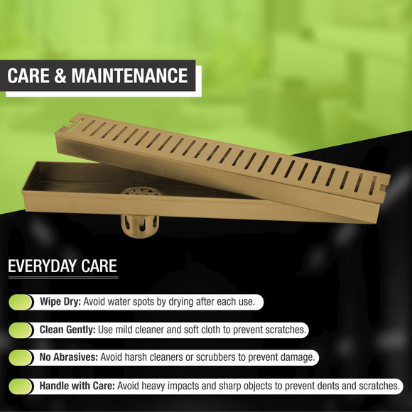 Vertical Shower Drain Channel - Yellow Gold (40 x 3 Inches) - LIPKA - Lipka Home