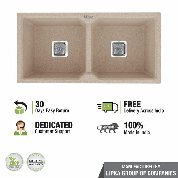 Sand Choco Quartz Double Bowl Kitchen Sink (45 x 20 x 9 Inches) - LIPKA - Lipka Home