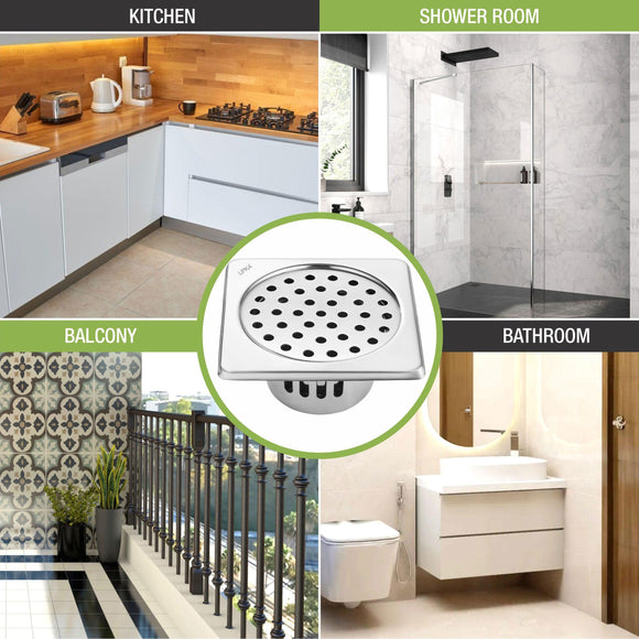 Square Floor Drain (6 x 6 Inches) with Cockroach Trap - LIPKA - Lipka Home