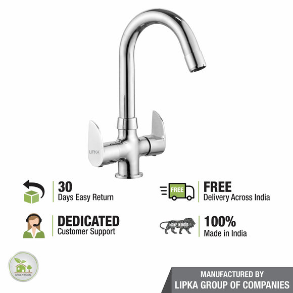 Arise Centre Hole Basin Mixer Brass Faucet with Round Swivel Spout (12 Inches) - LIPKA - Lipka Home