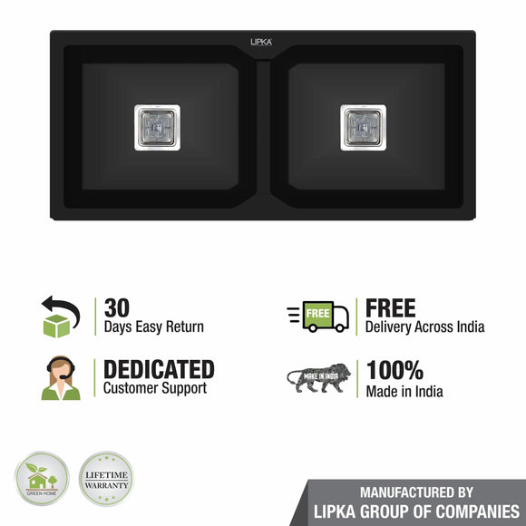 Black Quartz Double Bowl Kitchen Sink (45 x 20 x 9 Inches) - LIPKA - Lipka Home