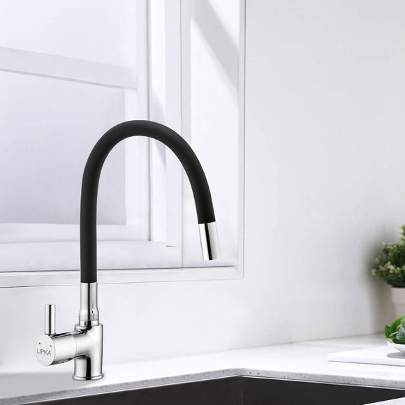 Kyron Single Lever Table Mount Sink Mixer Brass Faucet with Flexible Silicone Spout (Black) - LIPKA - Lipka Home