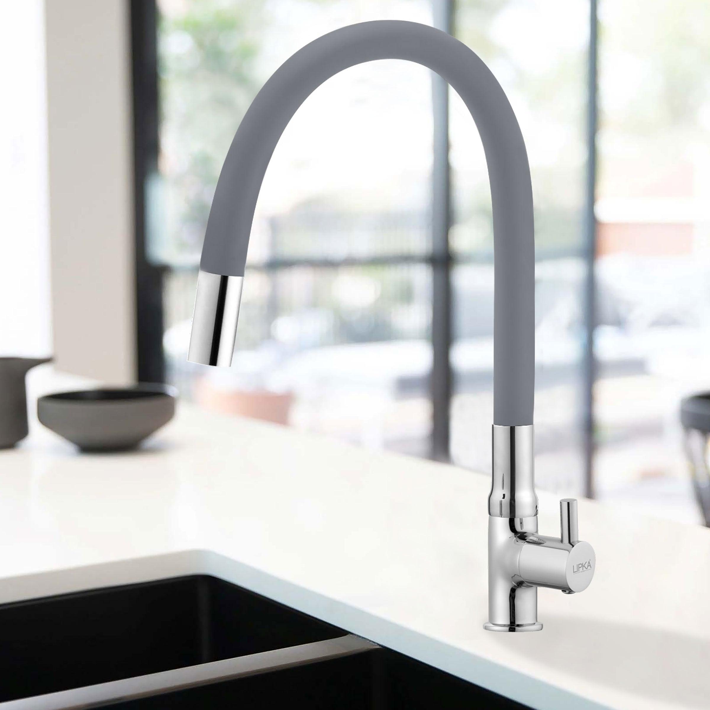 Kyron Swan Neck Brass Faucet with Flexible Silicone Spout (Grey) - LIPKA - Lipka Home