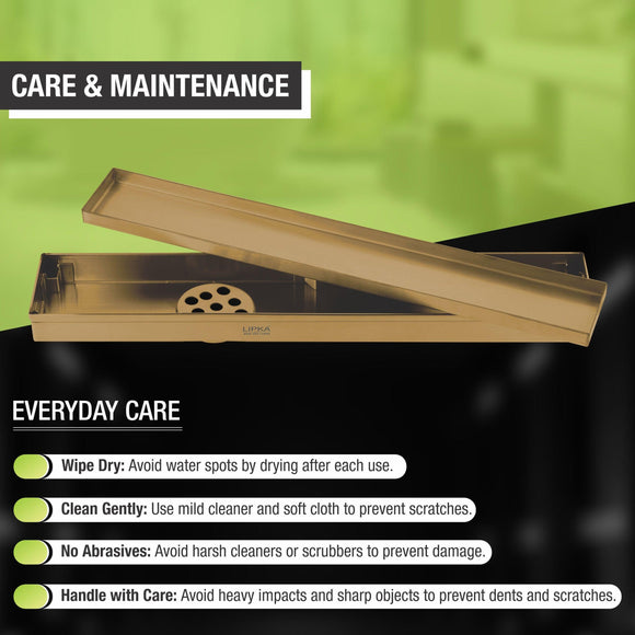 Marble Insert Shower Drain Channel - Yellow Gold (32 x 2 Inches) - LIPKA - Lipka Home