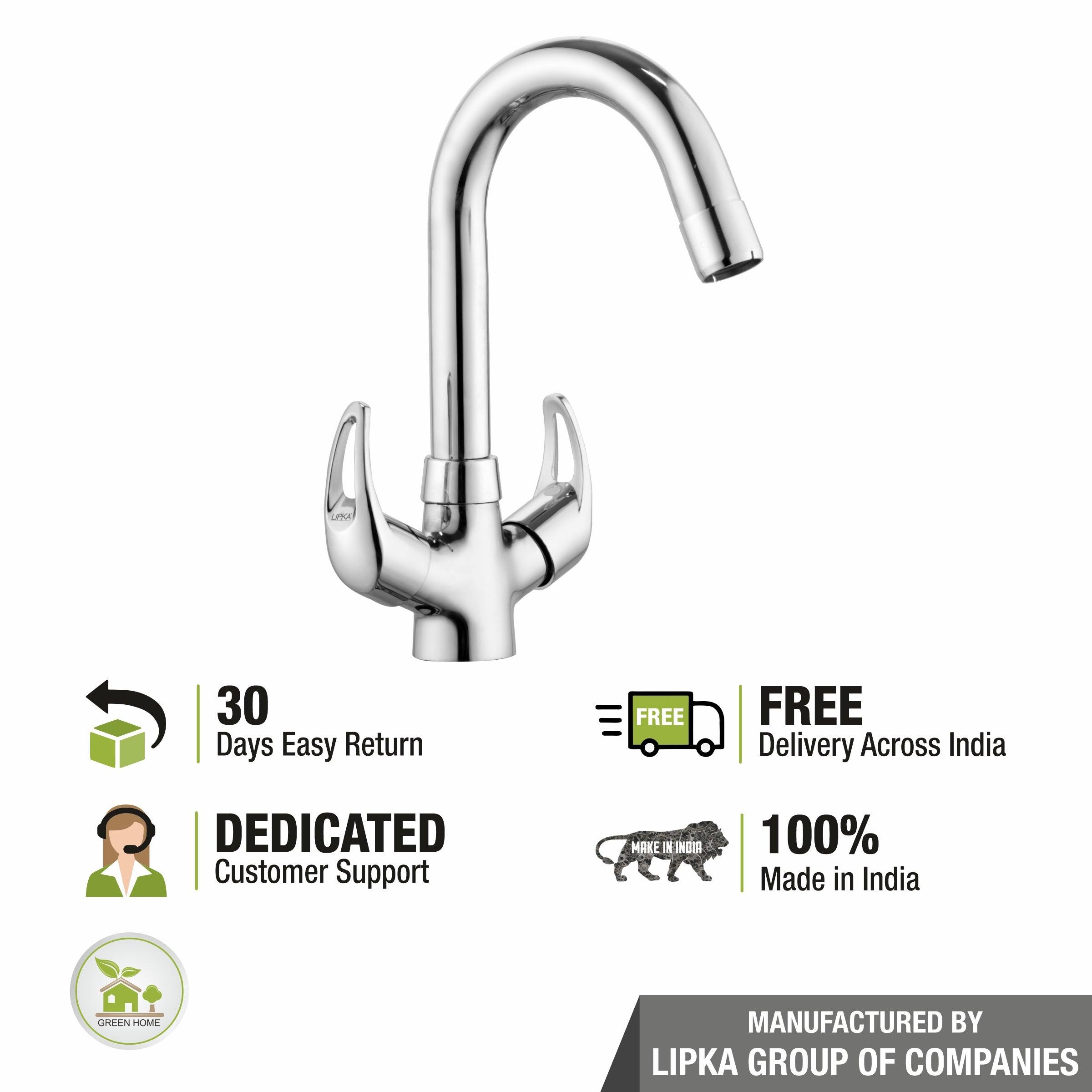 Pixel Centre Hole Basin Mixer Brass Faucet with Round Swivel Spout (12 Inches) - LIPKA - Lipka Home