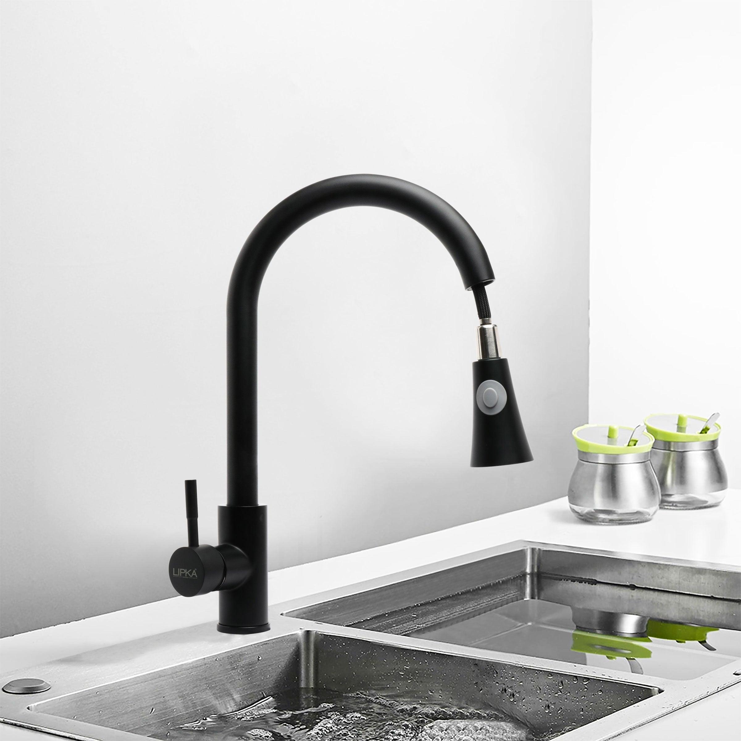 Kyron Single Lever 304-Grade Pull-out Mixer Faucet with Swivel Spout & Dual Flow (Black) - LIPKA - Lipka Home