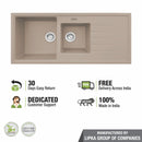 Sand Choco Quartz Double Bowl with Drainboard Kitchen Sink (45 x 20 x 9 Inches) - LIPKA - Lipka Home