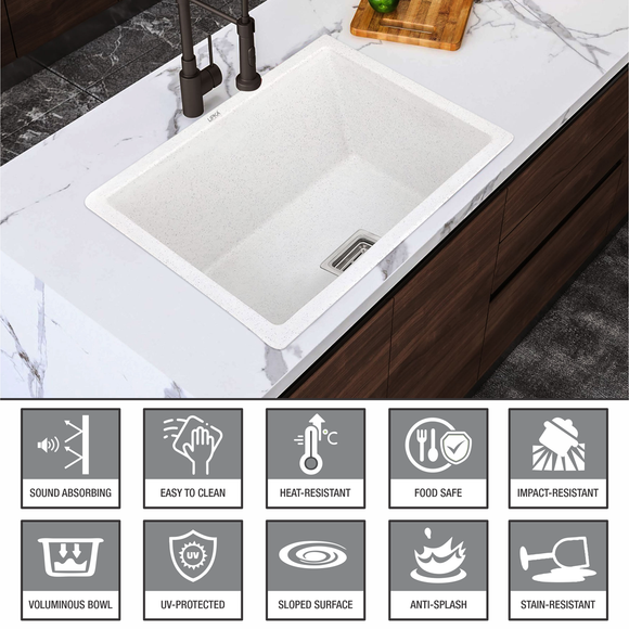 Crystal White Quartz Single Bowl Kitchen Sink (24 x 18 x 9 Inches) - LIPKA - Lipka Home