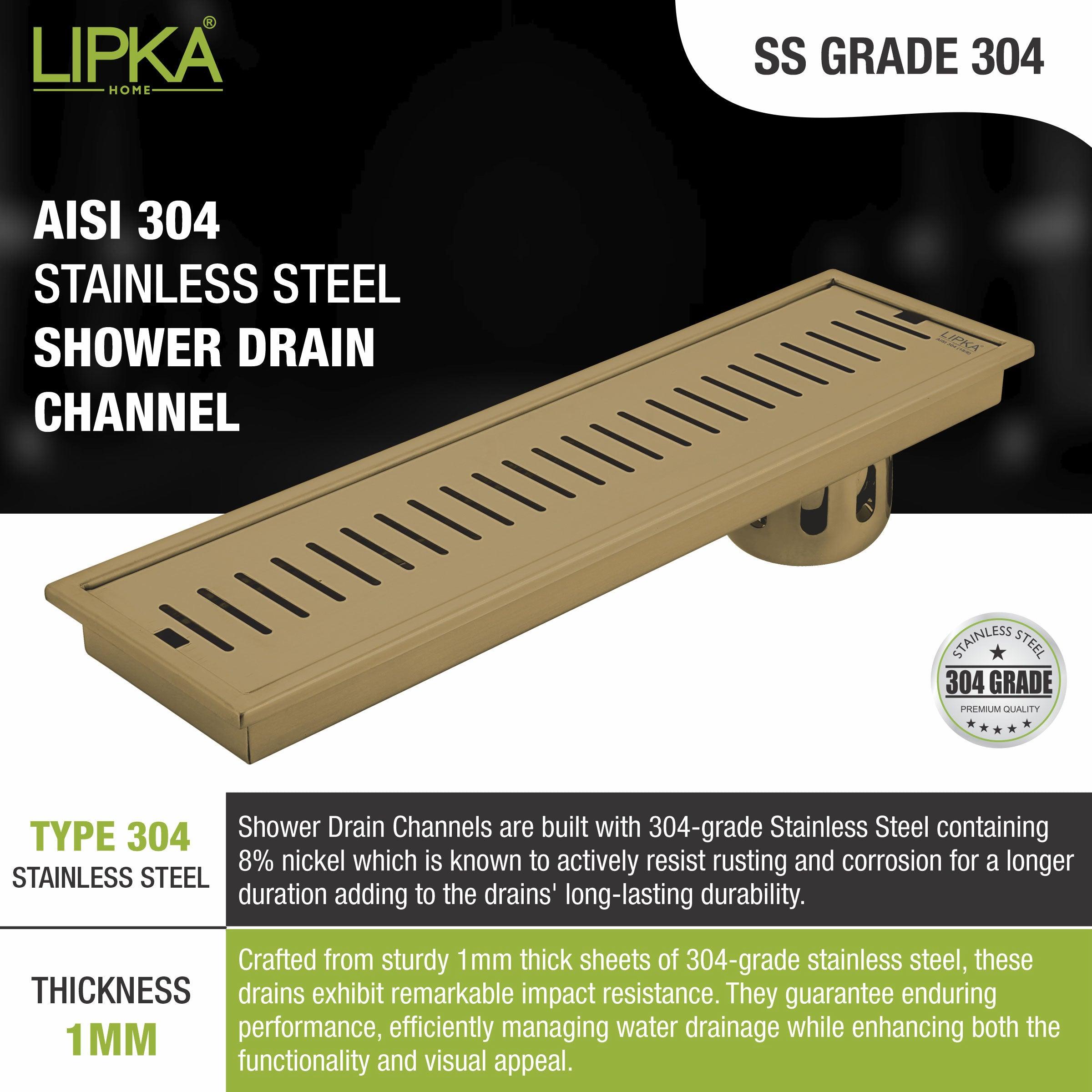 Vertical Shower Drain Channel - Yellow Gold (40 x 4 Inches) - LIPKA - Lipka Home