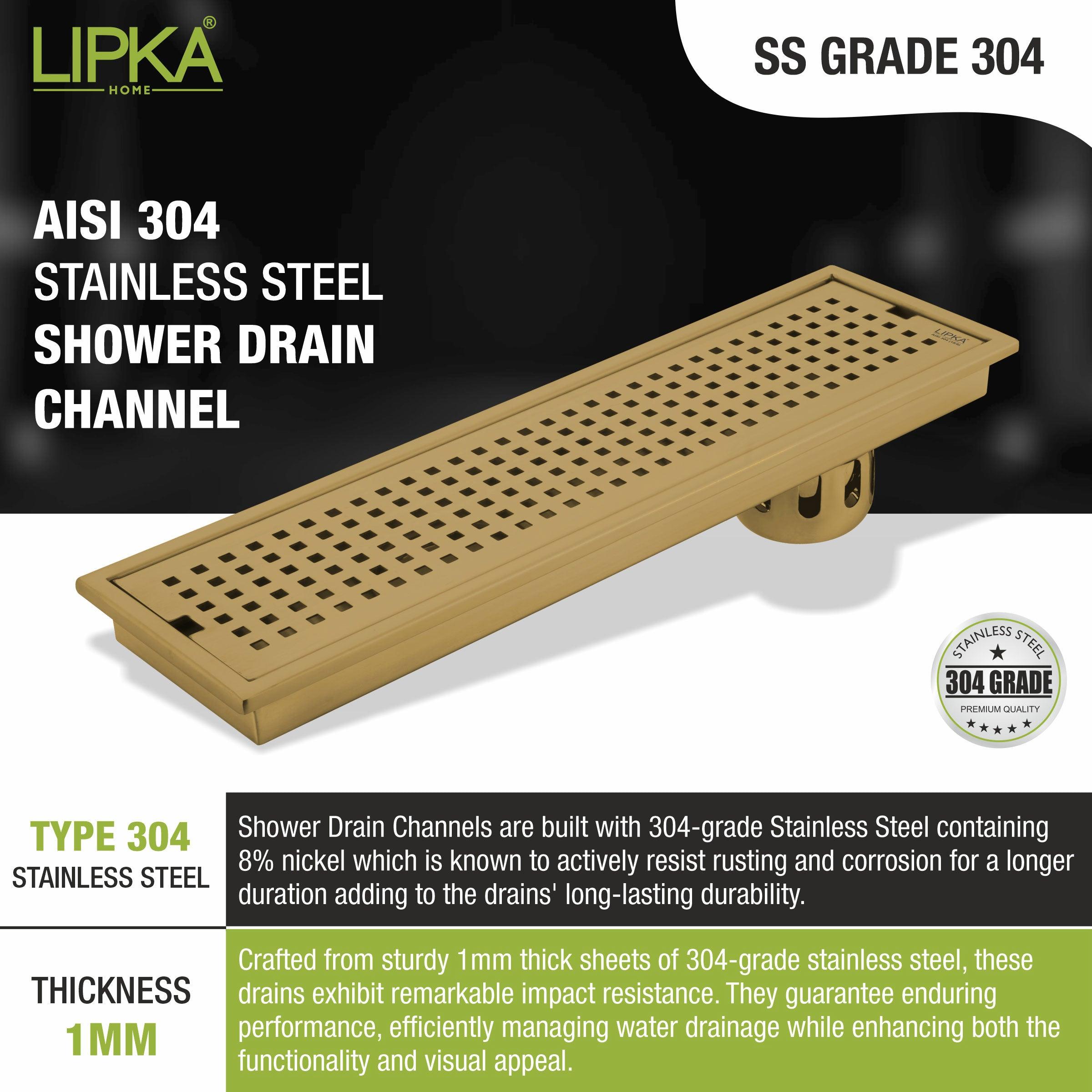 Palo Shower Drain Channel - Yellow Gold (36 x 4 Inches) - LIPKA - Lipka Home