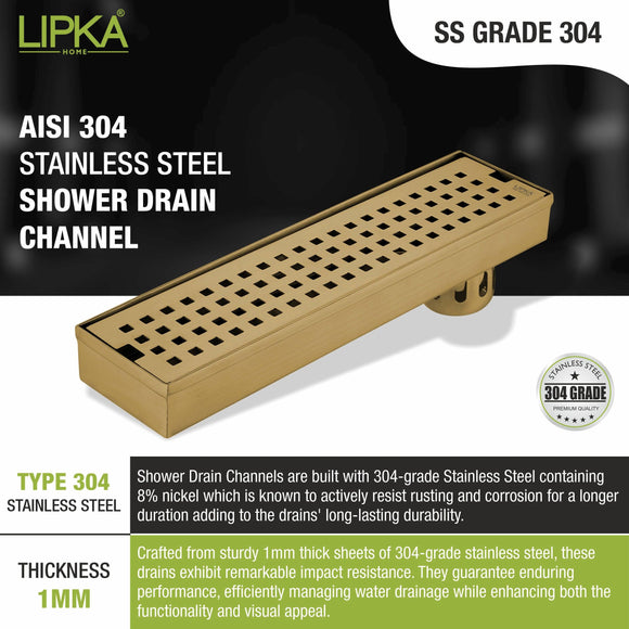 Palo Shower Drain Channel - Yellow Gold (24 x 3 Inches) - LIPKA - Lipka Home