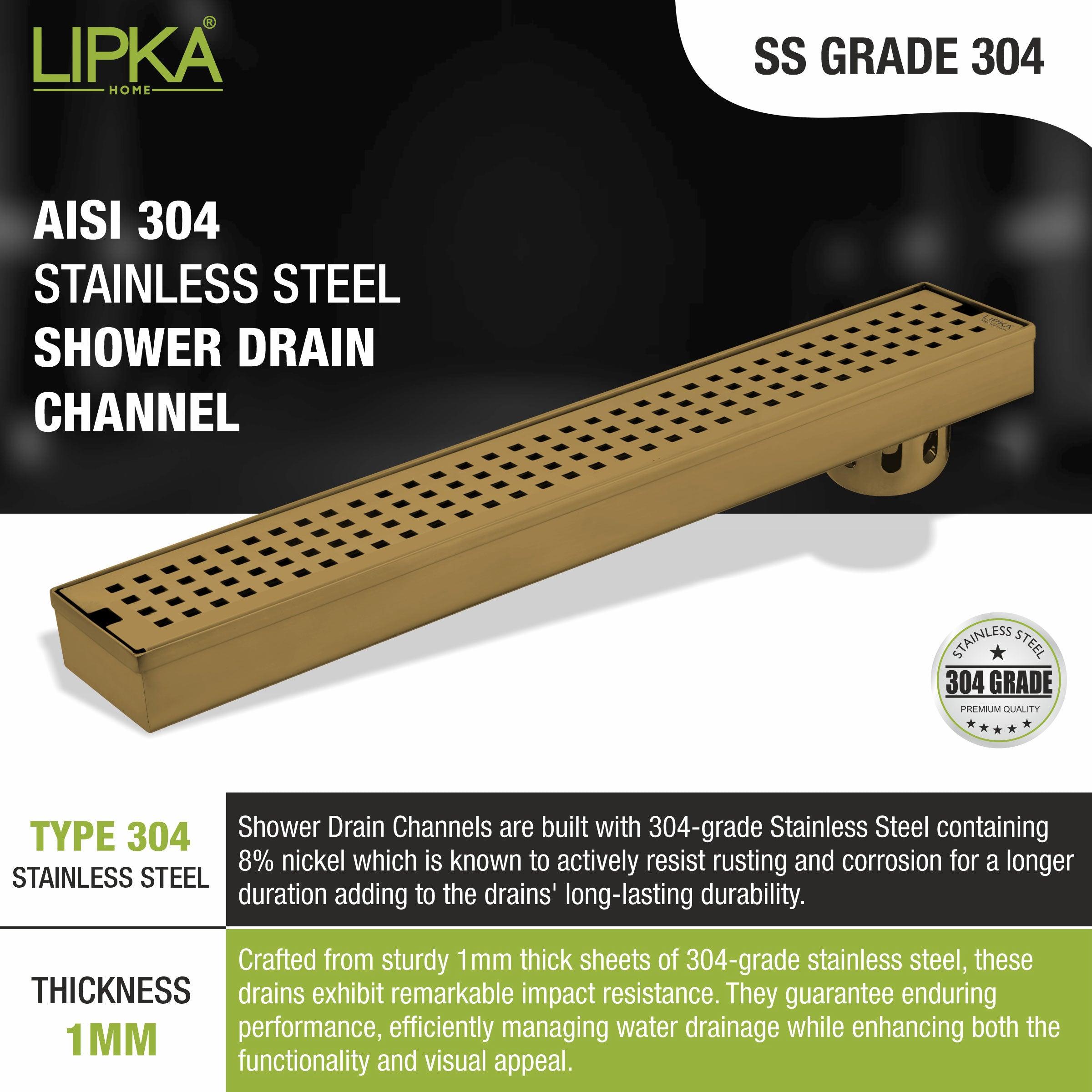 Palo Shower Drain Channel - Yellow Gold (48 x 3 Inches) - LIPKA - Lipka Home