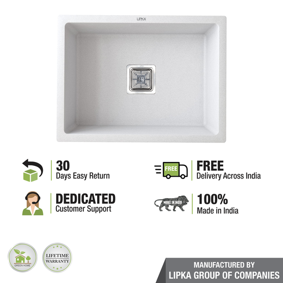 Crystal White Quartz Single Bowl Kitchen Sink (24 x 18 x 9 Inches) - LIPKA - Lipka Home