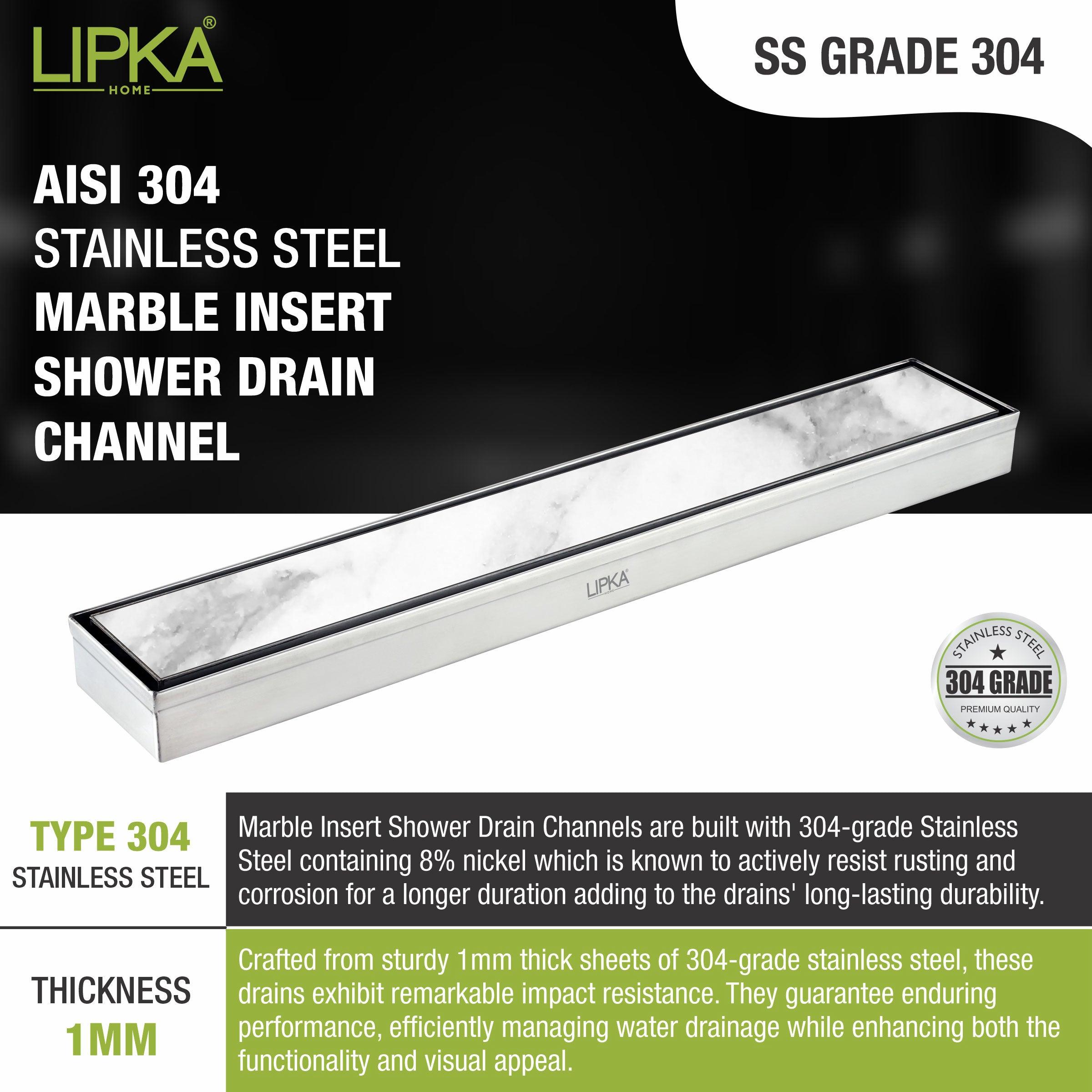 Marble Insert Shower Drain Channel (18 x 2 Inches) SS 304 Grade