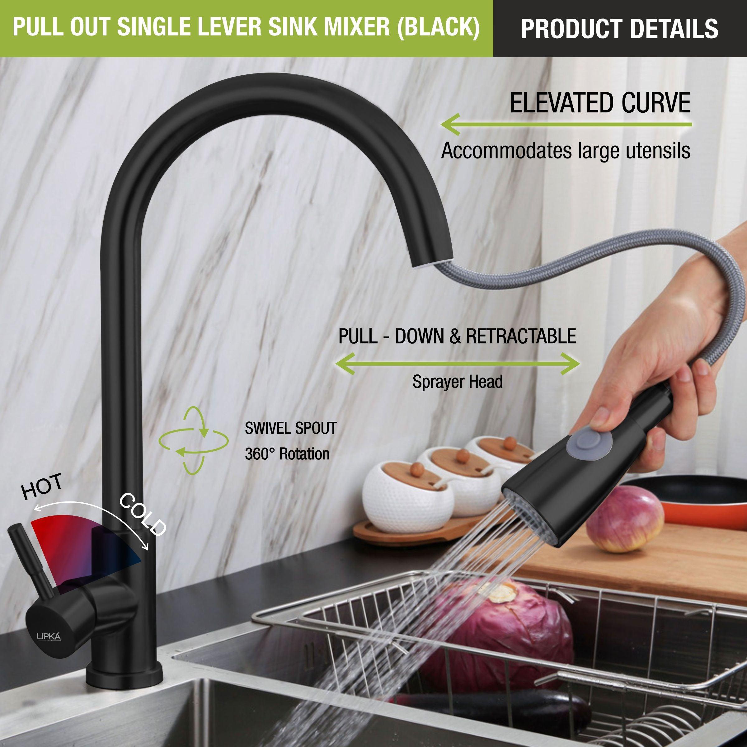 Kyron Single Lever 304-Grade Pull-out Mixer Faucet with Swivel Spout & Dual Flow (Black) - LIPKA - Lipka Home