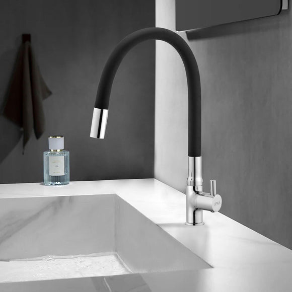 Kyron Swan Neck Brass Faucet with Flexible Silicone Spout (Black) - LIPKA - Lipka Home