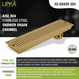 Palo Shower Drain Channel - Yellow Gold (36 x 5 Inches) - LIPKA