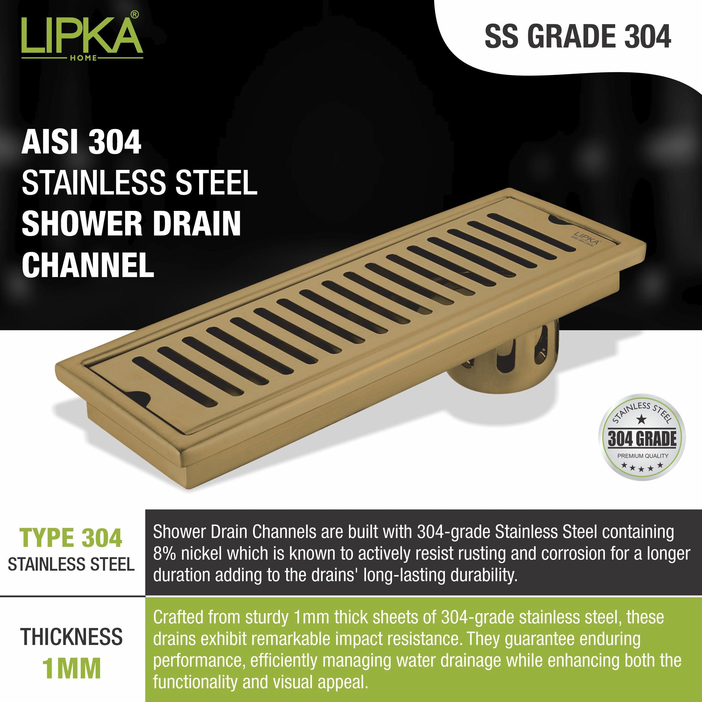 Vertical Shower Drain Channel - Yellow Gold (18 x 5 Inches) - LIPKA - Lipka Home