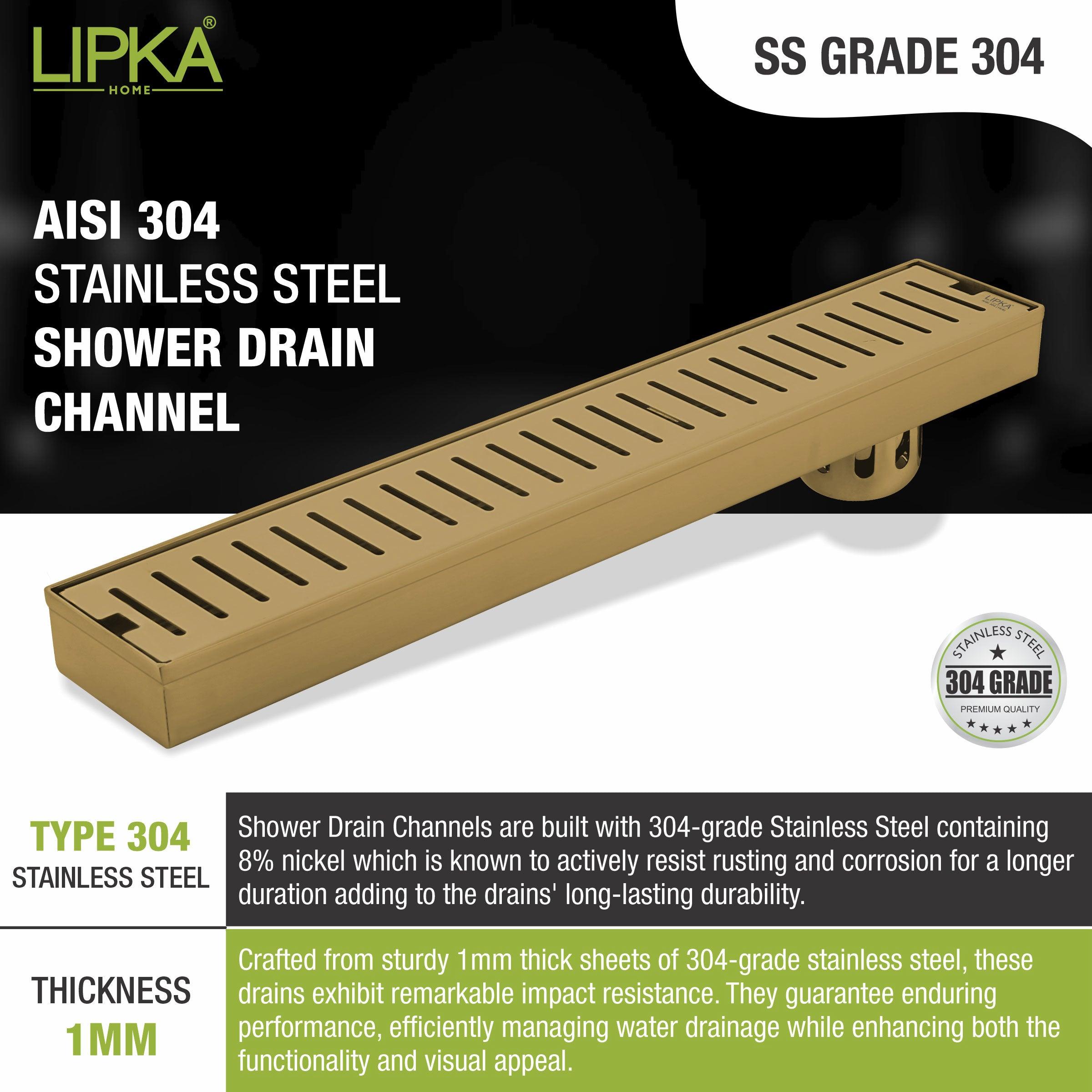 Vertical Shower Drain Channel - Yellow Gold (36 x 3 Inches) - LIPKA - Lipka Home