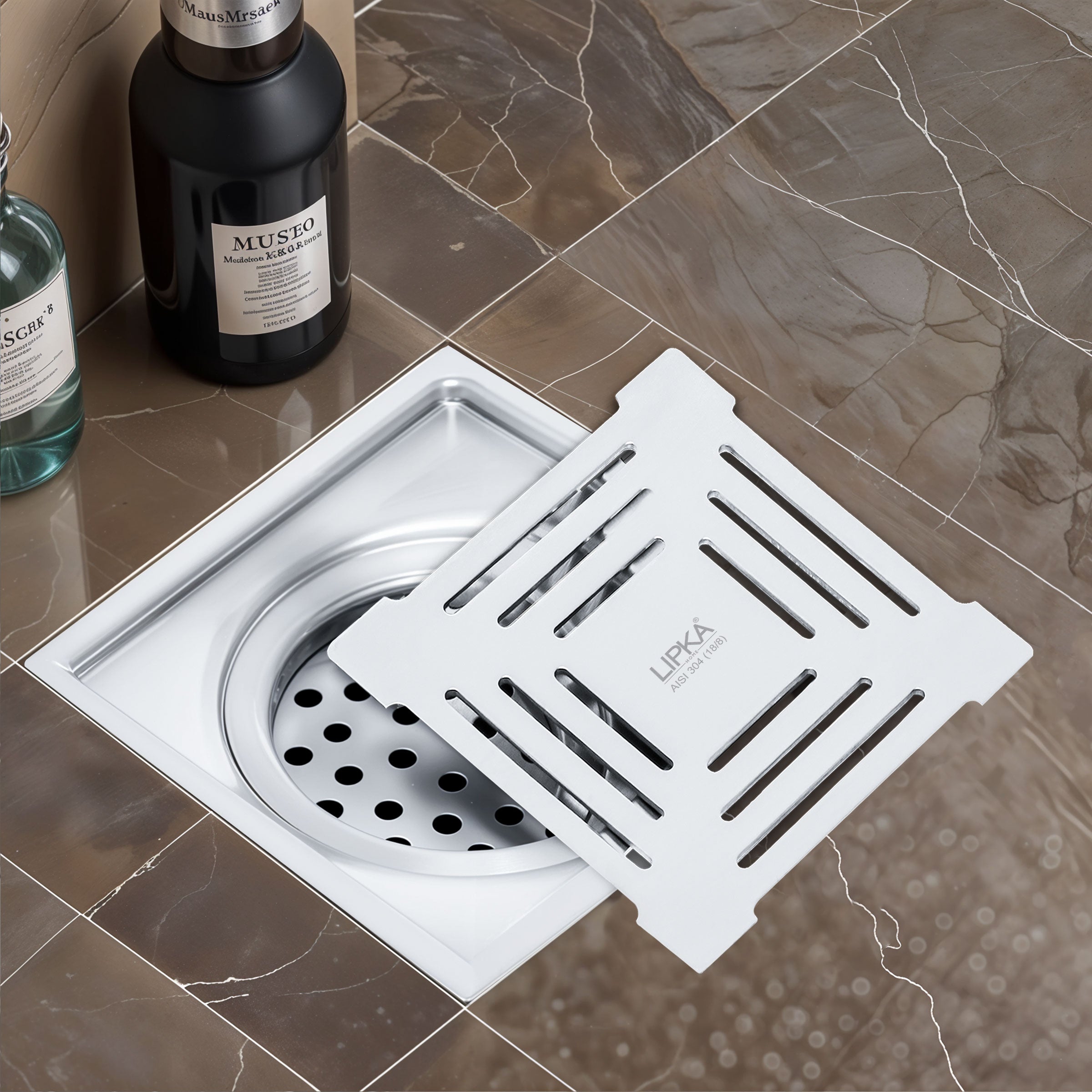 Green Exclusive Square Floor Drain (6 x 6 Inches) with Cockroach Trap - LIPKA