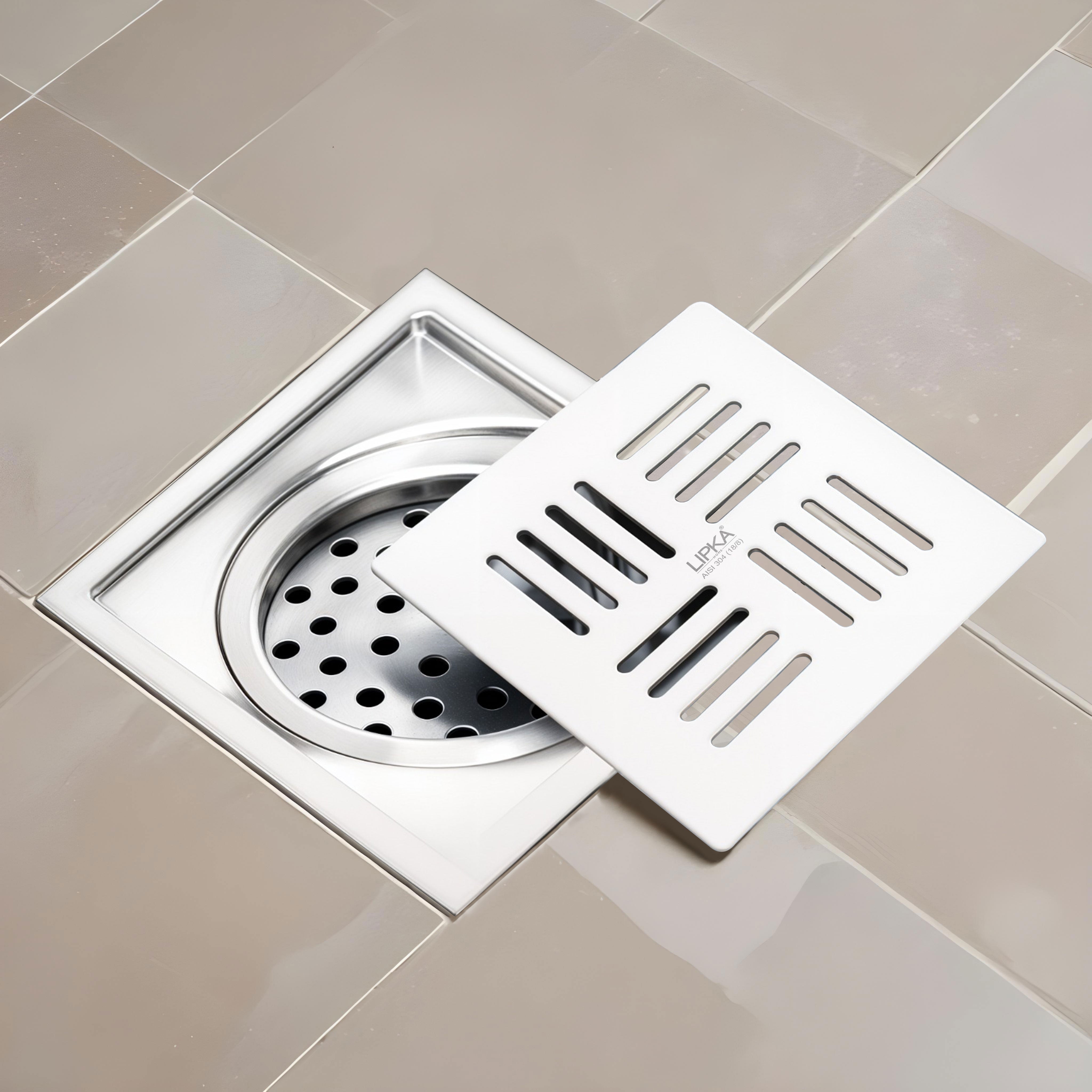 Pink Exclusive Square Floor Drain (6 x 6 Inches) with Cockroach Trap - LIPKA