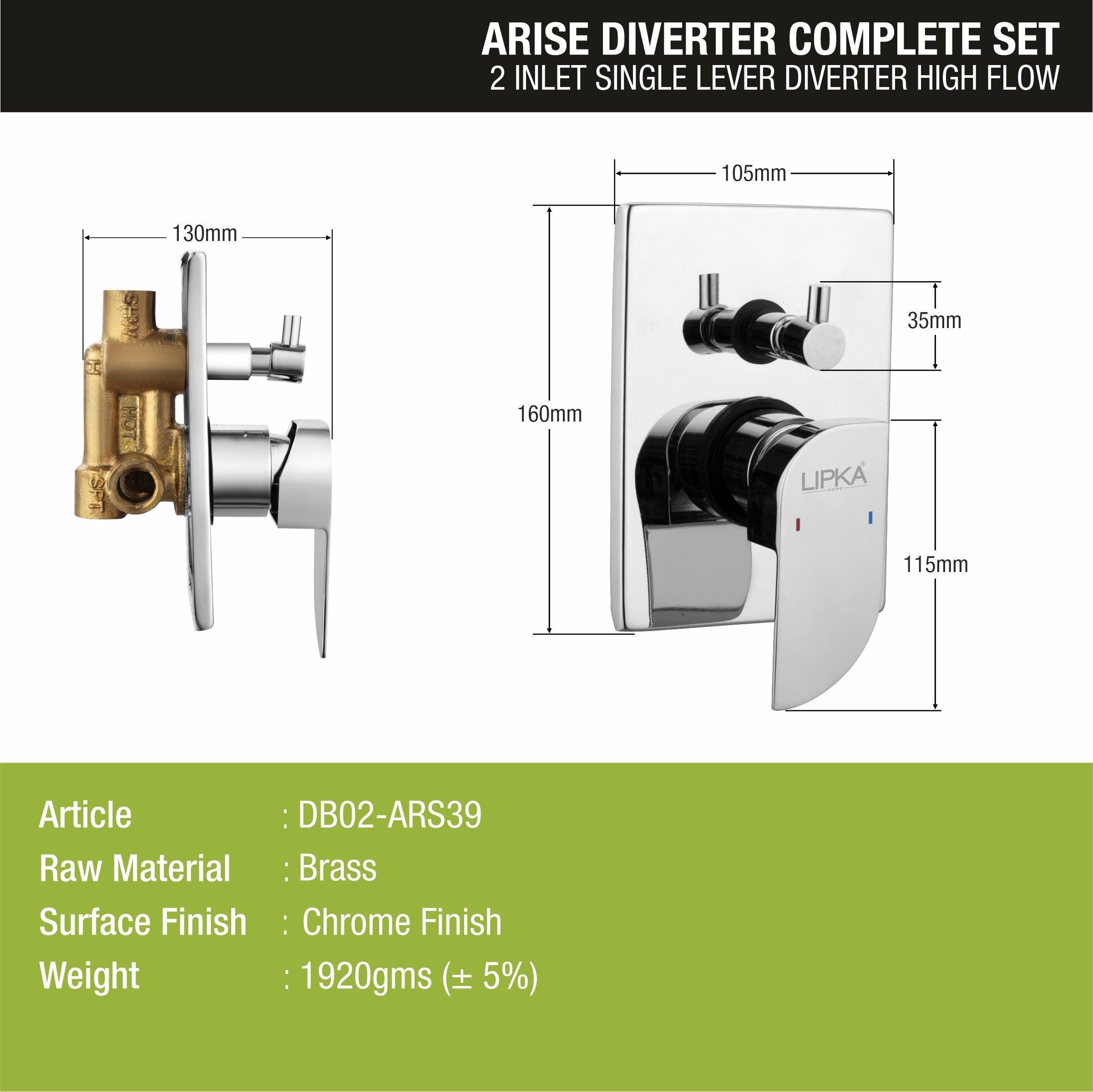 Arise 2-inlet Single Lever Diverter High-Flow (Complete Set) sizes