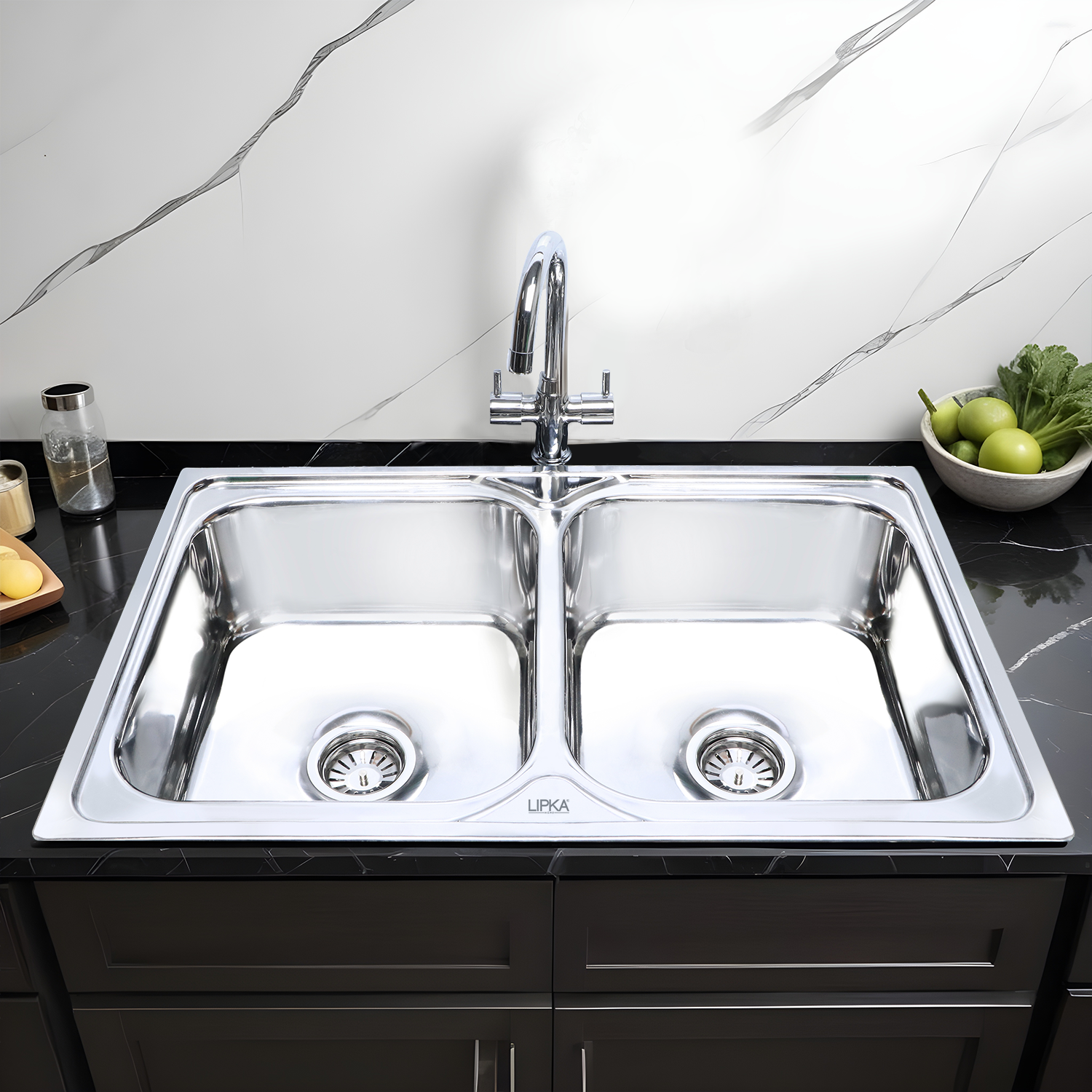 Square Double Bowl 304-Grade Kitchen Sink (37 x 18 x 8 Inches) - LIPKA