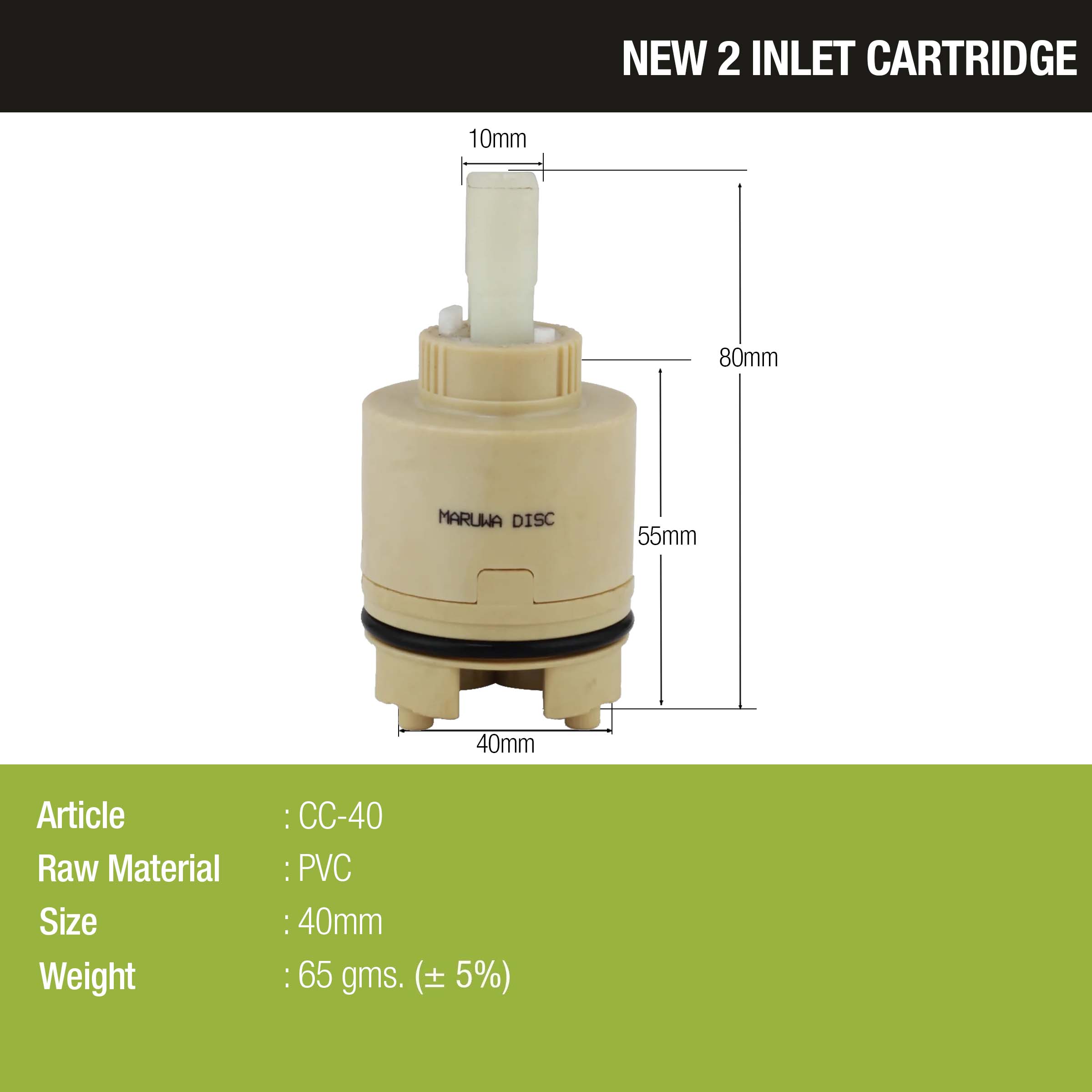 Ceramic Cartridge (40mm) for 2-Inlet Diverter - by LIPKA