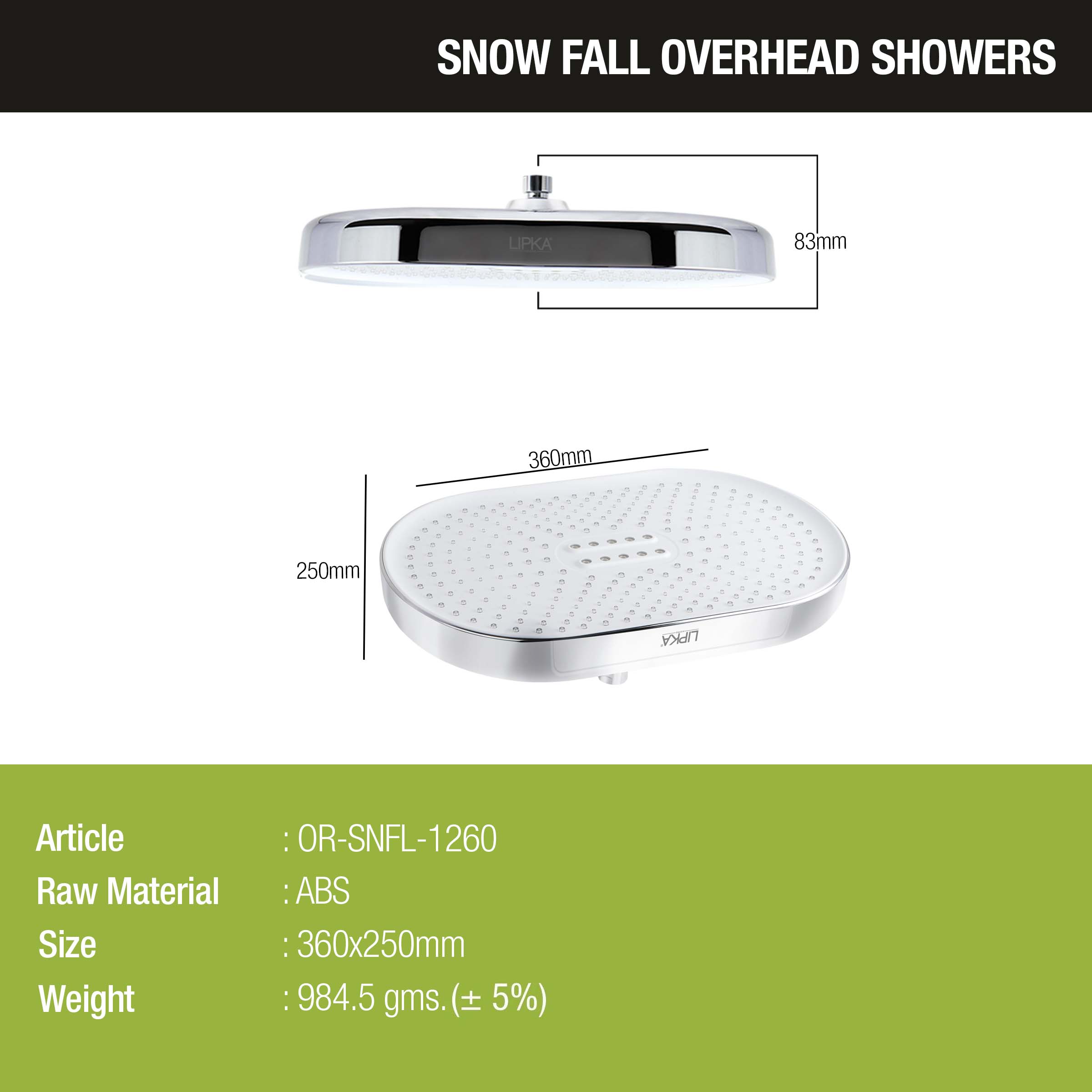 Snow Fall Overhead Shower (14 x 10 Inches) - LIPKA - 0