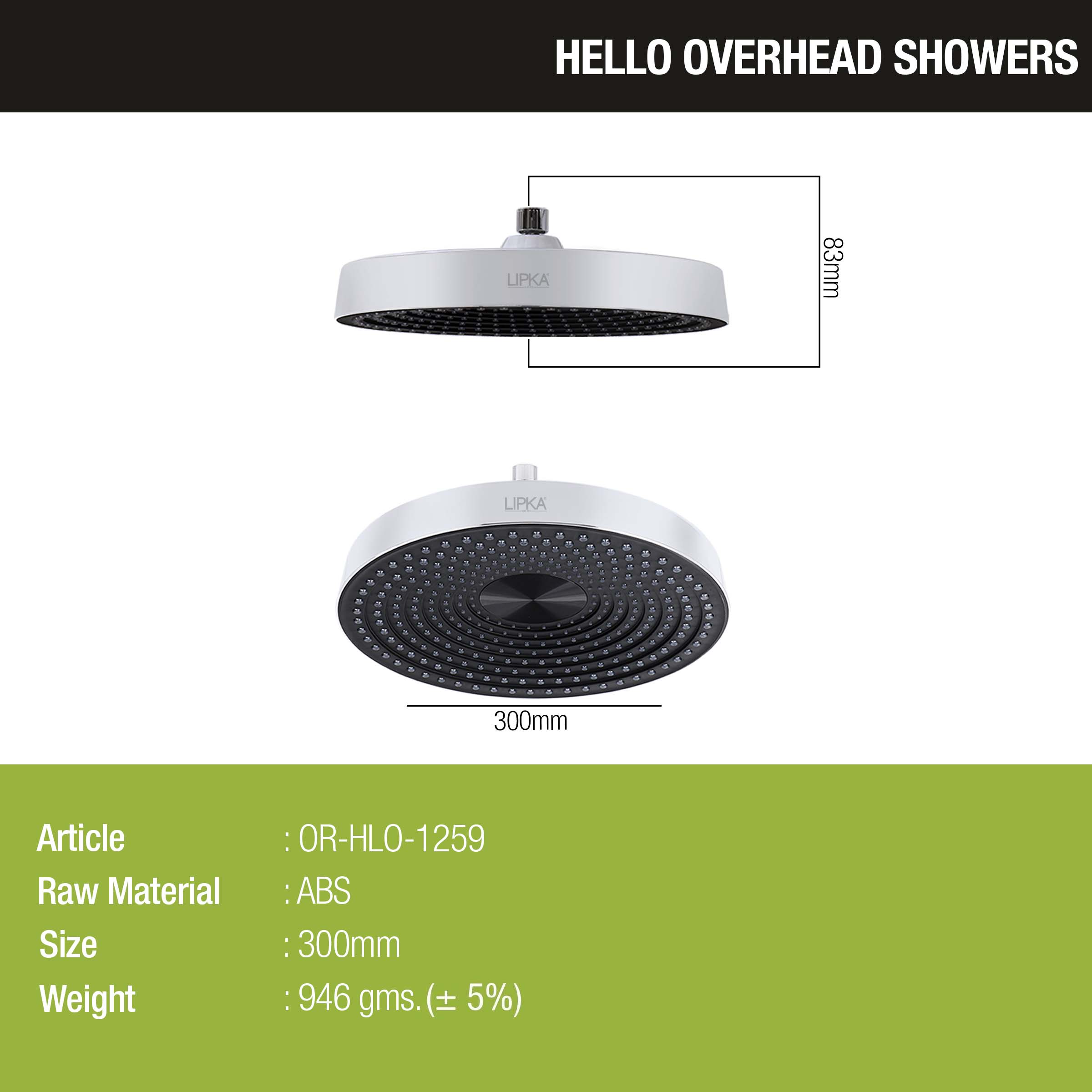 Hello Overhead Shower (12 Inches) - LIPKA - 0