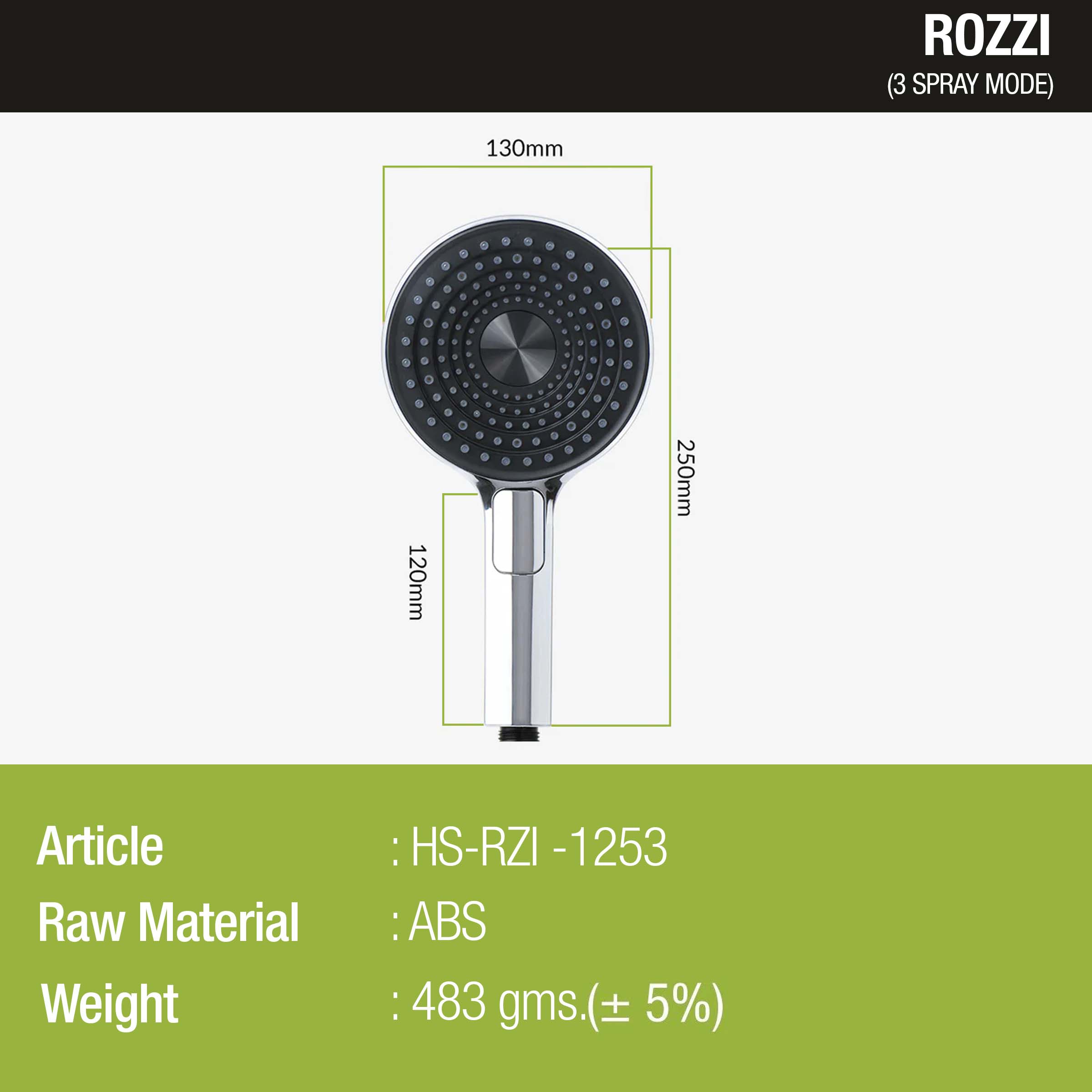 Rozzi Multi Flow Hand Shower with Wall Hook & 304-Grade - 0