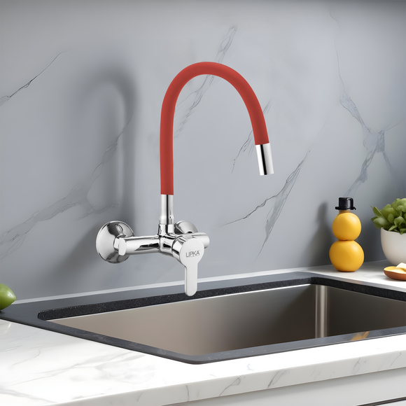 Kyron Single Lever Sink Mixer with Red Flexible Silicone Spout (20 Inches) - LIPKA - Lipka Home