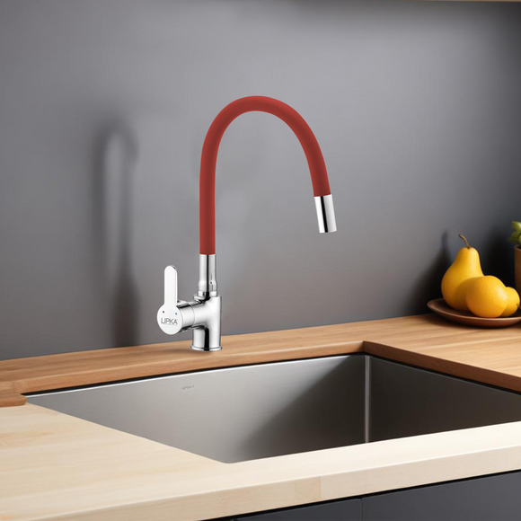 Fusion Swan Neck Brass Faucet with Flexible Silicone Spout (Red) - LIPKA - Lipka Home