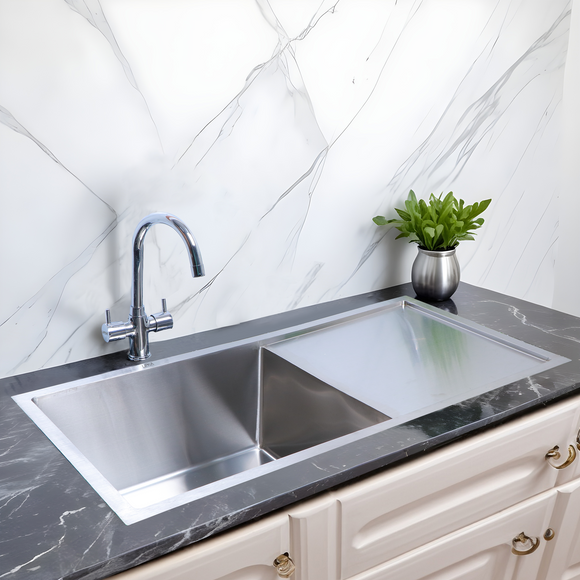 Handmade Single Bowl 304-Grade Kitchen Sink with Drainboard (45 x 20 x 10 Inches) - LIPKA - Lipka Home