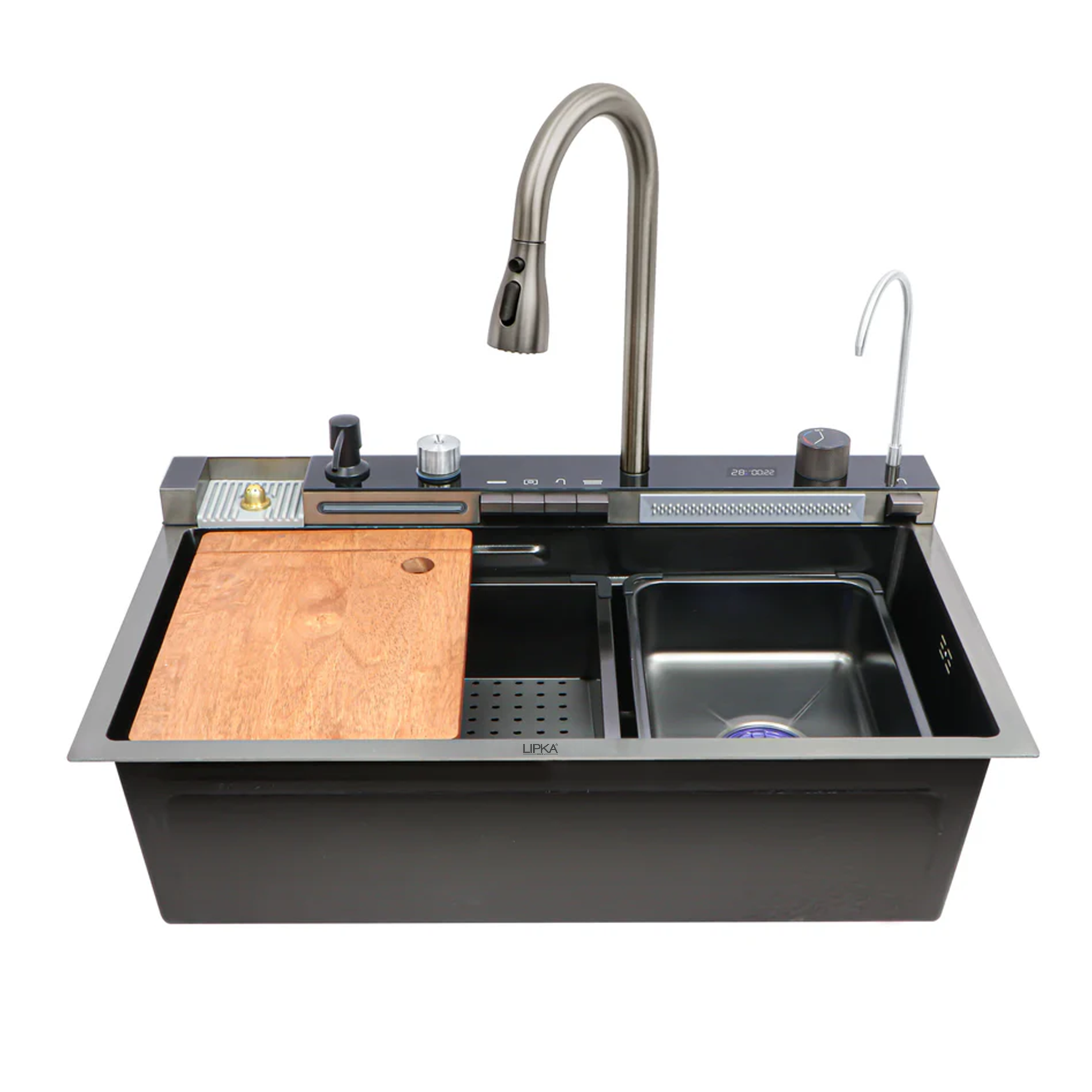 Piano Waterfall Kitchen Sink (30 x 18 x 9 inches) with Pull-out Mixer Faucet & RO Tap - LIPKA - 0