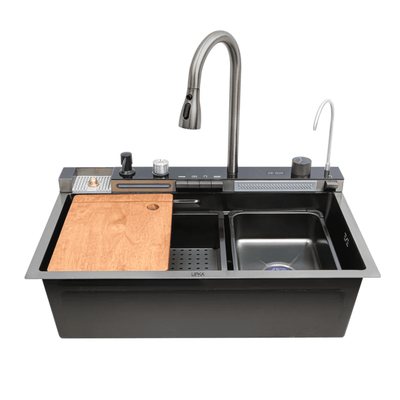 Piano Waterfall Kitchen Sink (30 x 18 x 9 inches) with Pull-out Mixer Faucet & RO Tap - LIPKA - Lipka Home