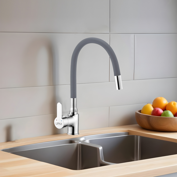 Fusion Swan Neck Brass Faucet with Flexible Silicone Spout (Grey) - LIPKA - Lipka Home