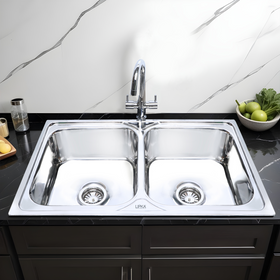 Round Double Bowl 304-Grade Kitchen Sink (45 x 20 x 9 Inches) - LIPKA - Lipka Home