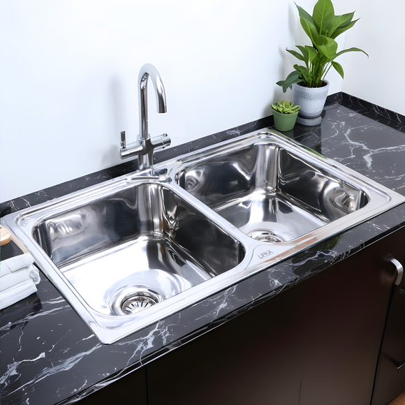 Round Double Bowl Kitchen Sink (37 x 18 x 8 Inches) - LIPKA - Lipka Home