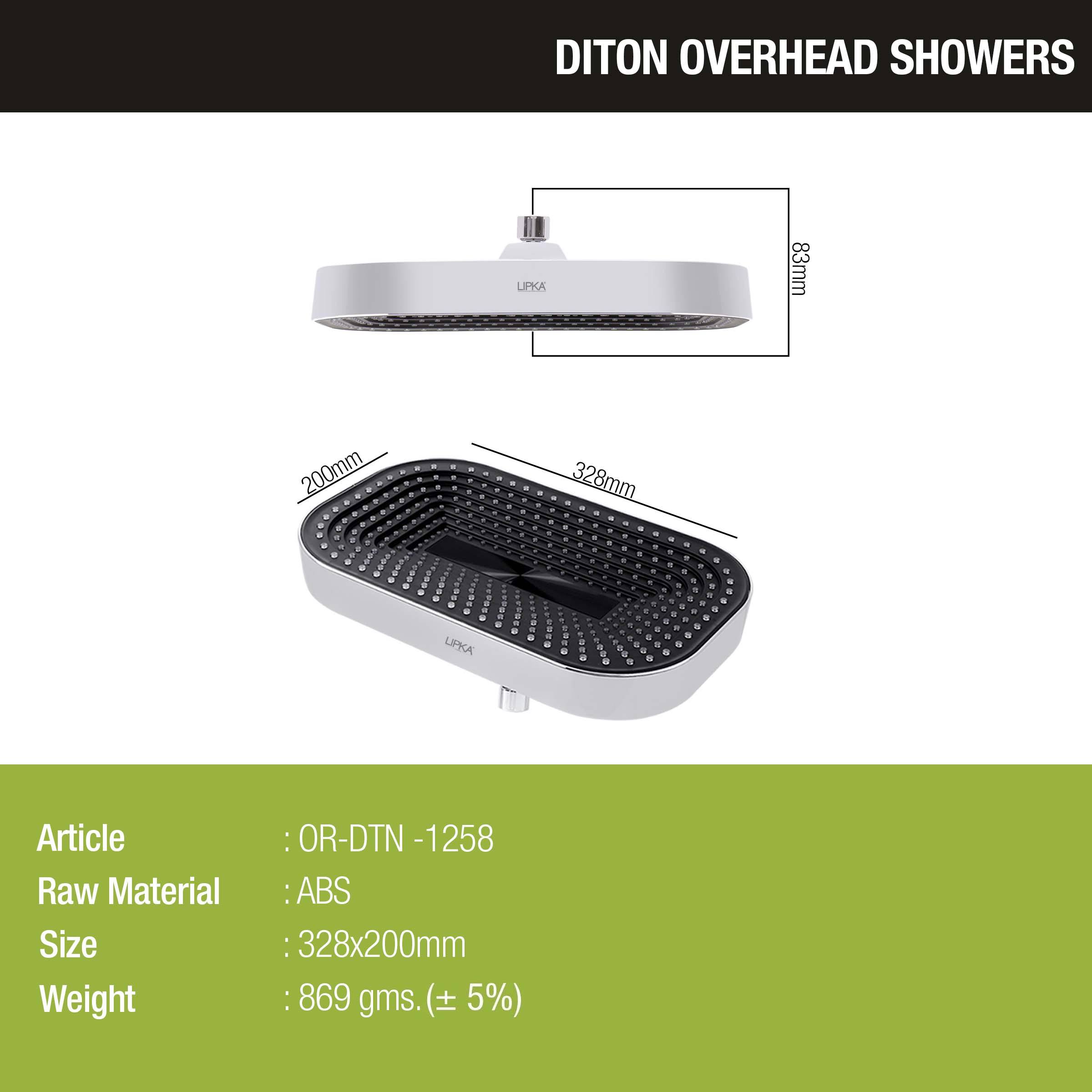 Diton Overhead Shower (13 x 8 Inches) - LIPKA - 0