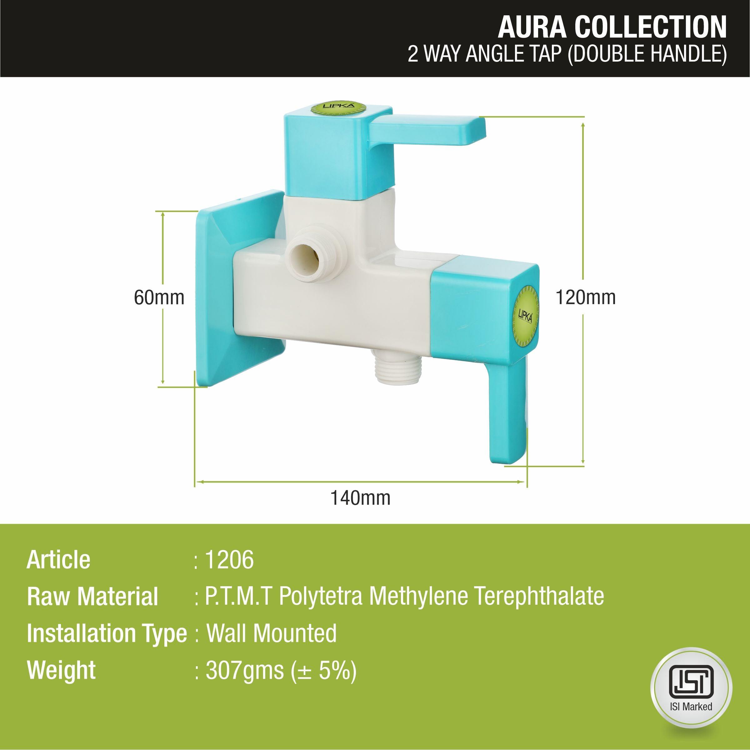 Aura Two Way Angle Valve PTMT Faucet (Double Handle) sizes and dimensions