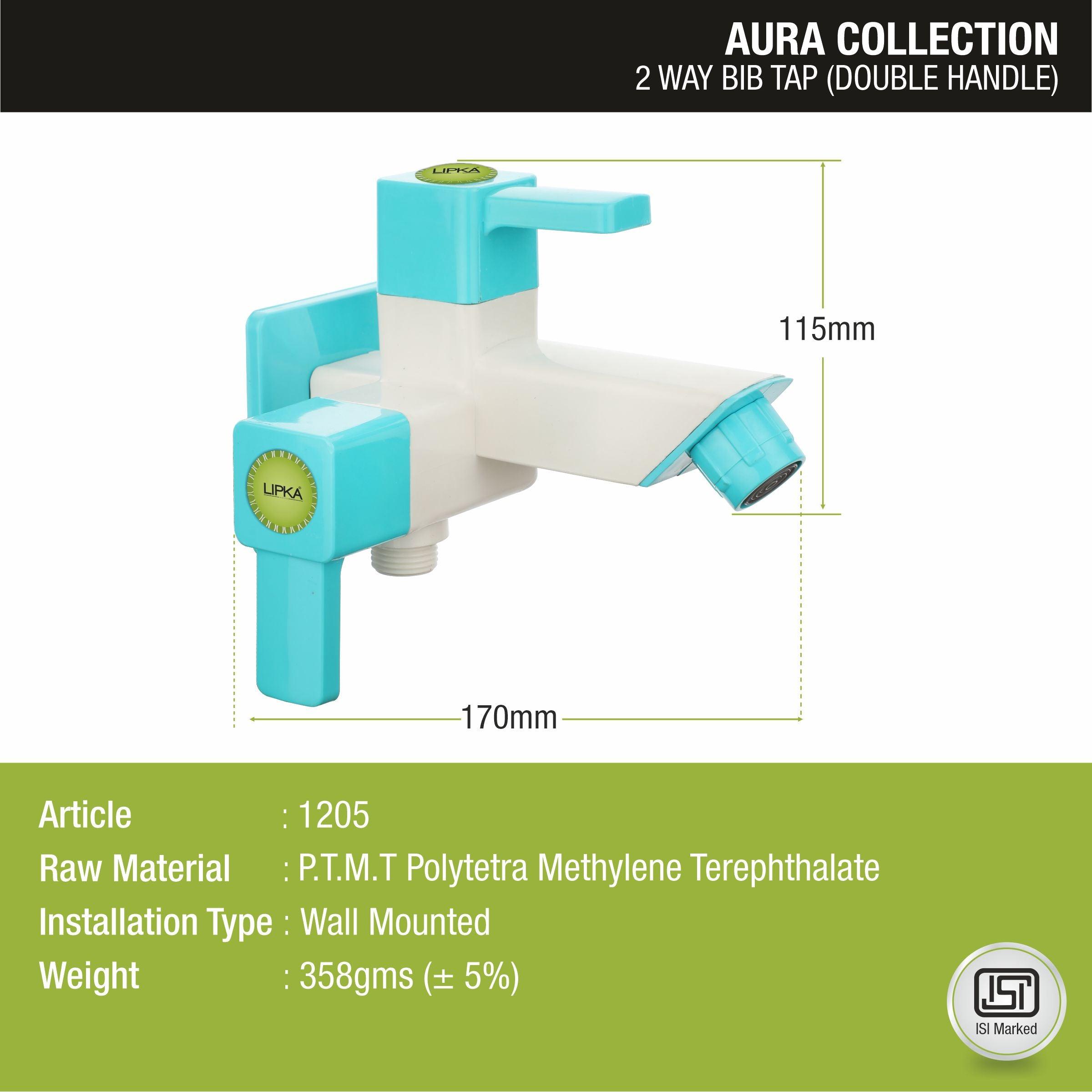Aura Two Way Bib Tap PTMT Faucet (Double Handle) sizes and dimensions
