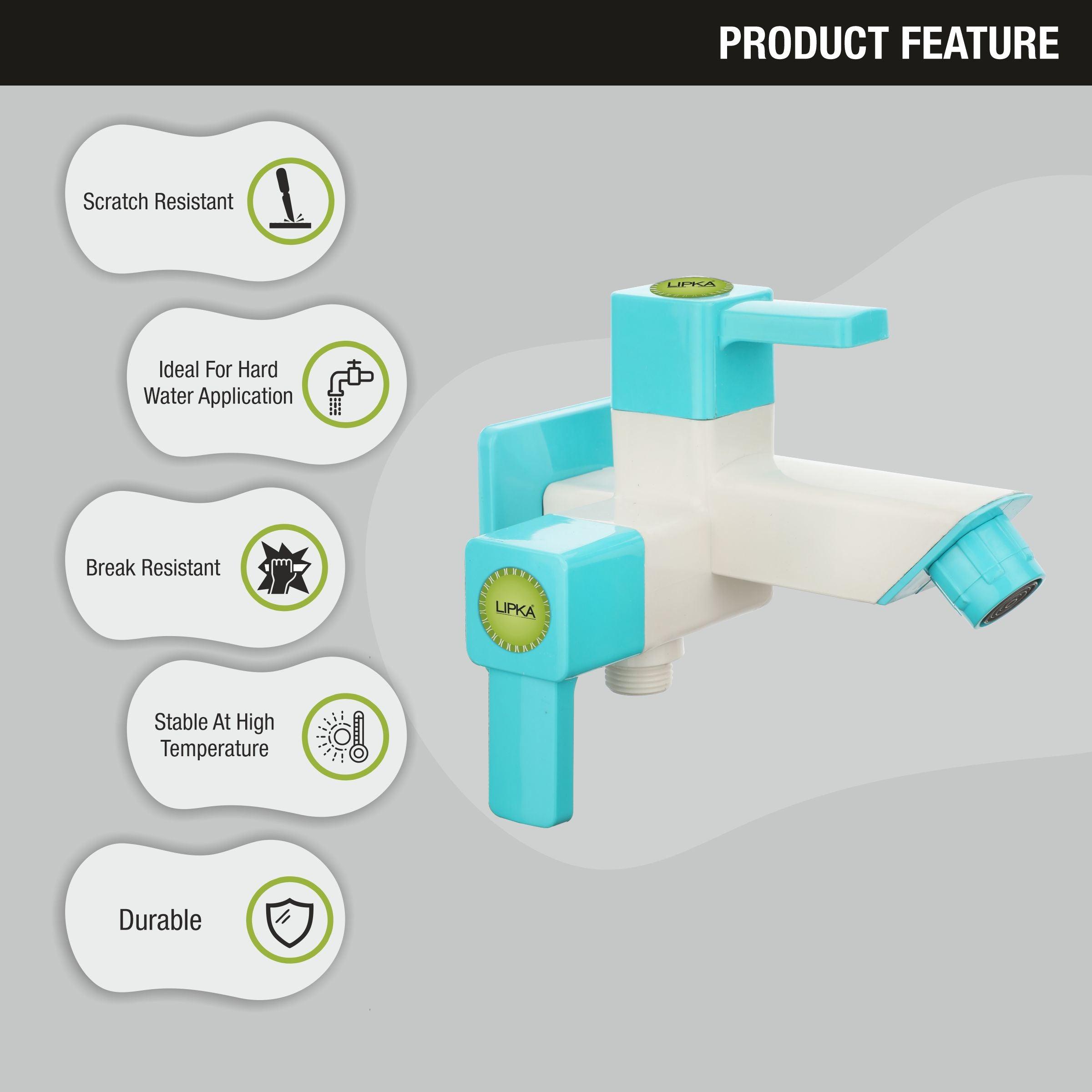 Aura Two Way Bib Tap PTMT Faucet (Double Handle) features
