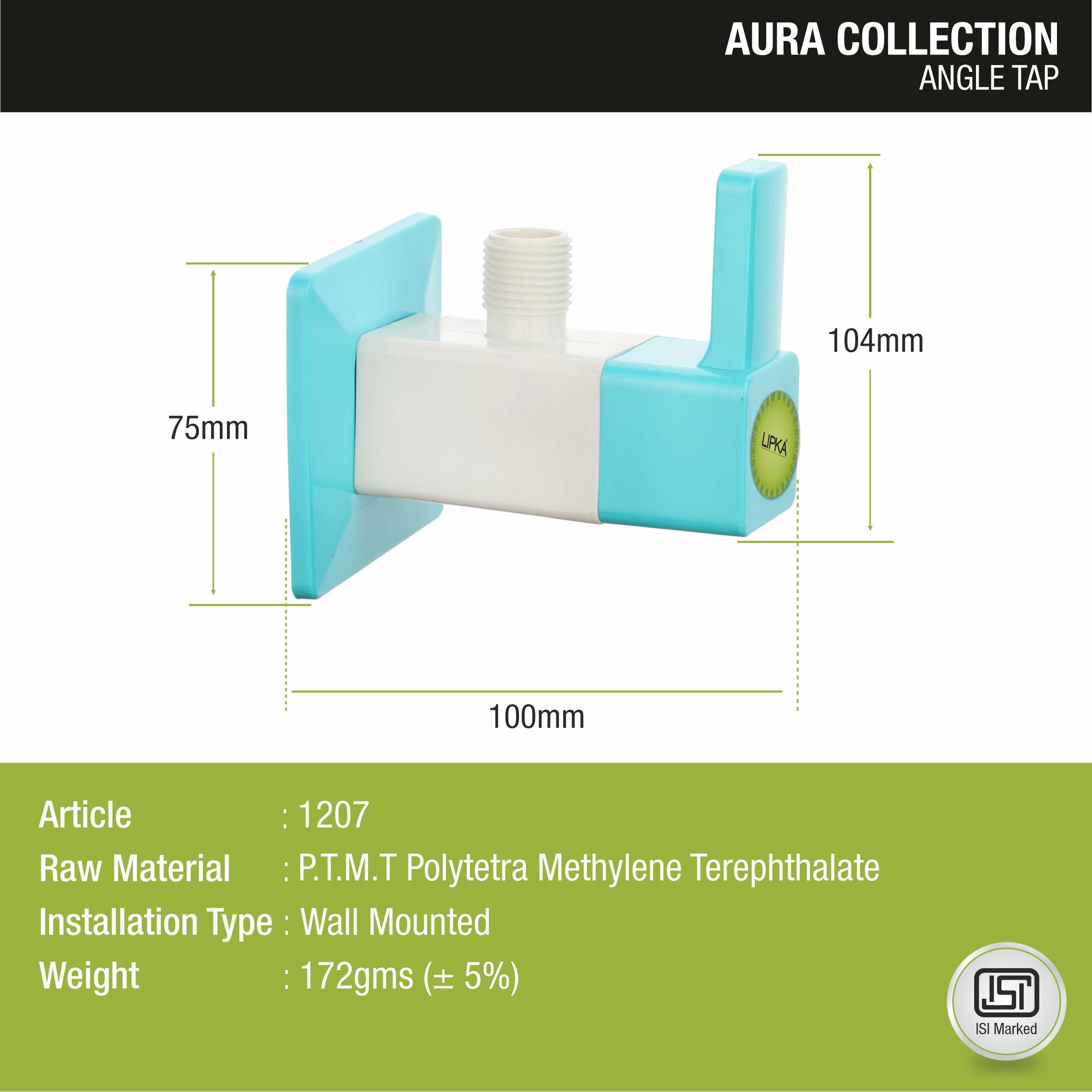 Aura Angle Valve PTMT Faucet sizes and dimensions