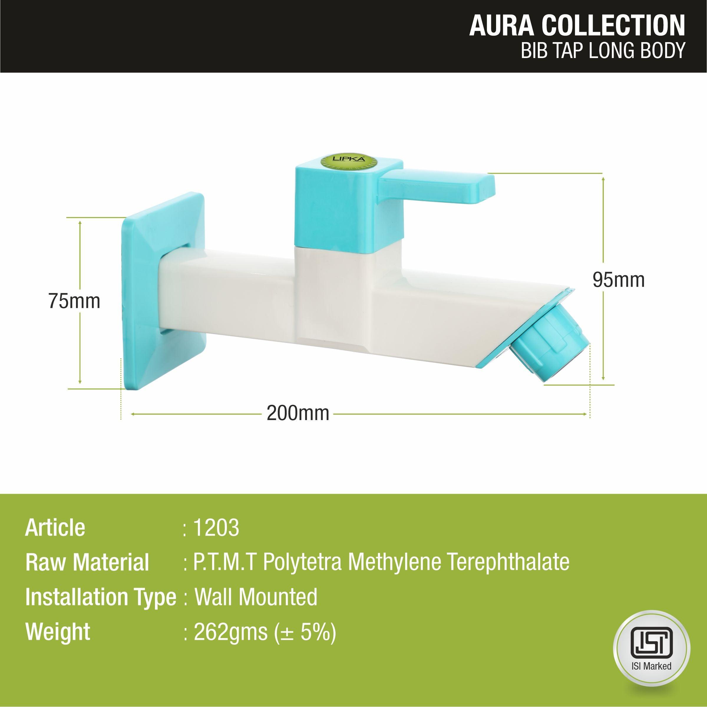 Aura Bib Tap Long Body PTMT Faucet sizes and dimensions