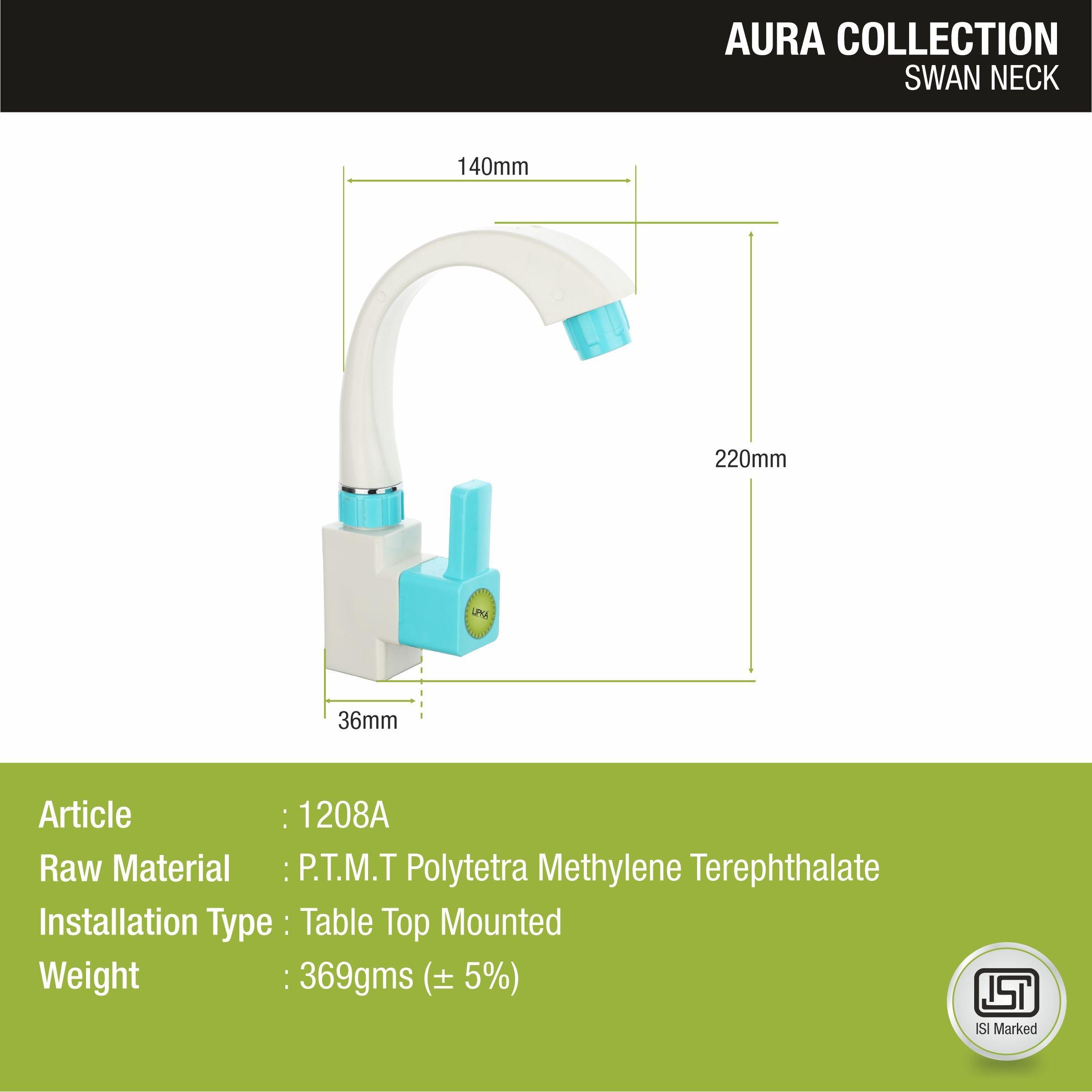 Aura PTMT Swan Neck Faucet sizes and dimensions