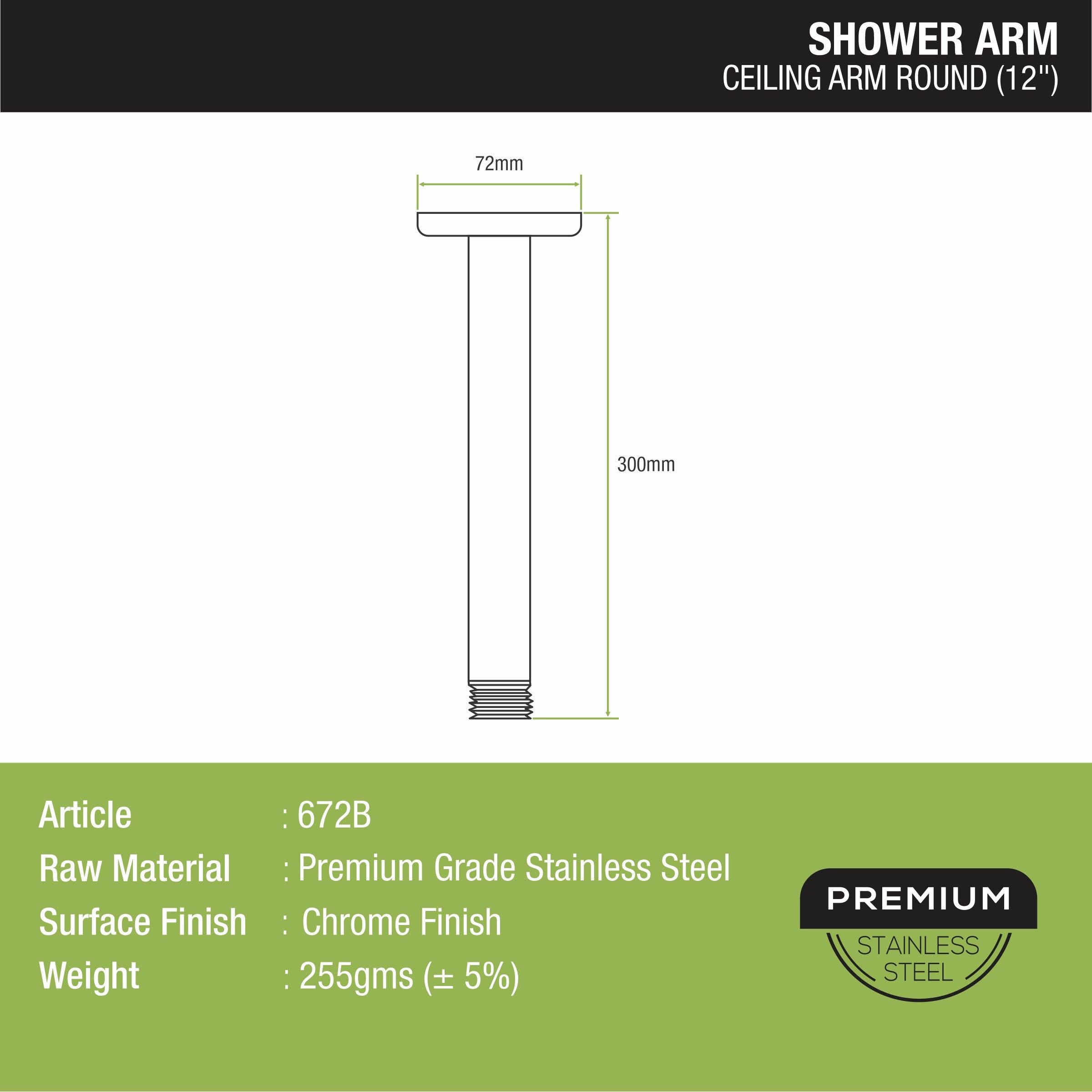 Ceiling Round Shower Arm (12 Inches) sizes and dimensions